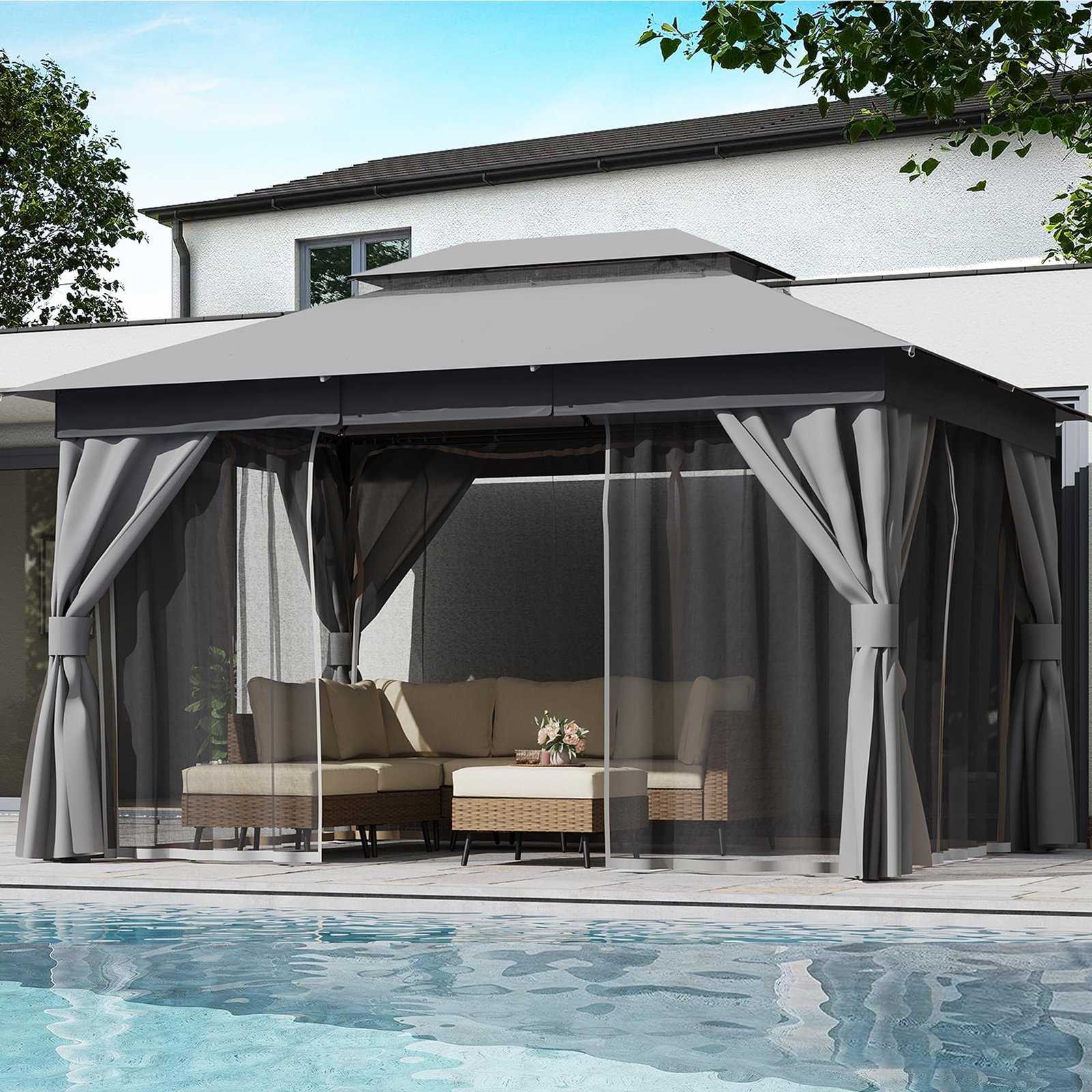 LAUSAINT HOME Outdoor Patio Gazebo 10'x13' with Expansion Bolts LAUSAINT HOME Outdoor Patio Gazebo 10'x13' with Expansion Bolts