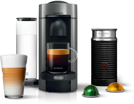 Nespresso Vertuo Plus Coffee and Espresso Maker by De&rsquo;Longhi, Grey with Aeroccino Milk Frother