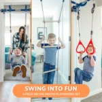 6 Piece Indoor Doorway Gym Set for Kids ÿ Indoor Swing for Kids Includes Kids Swing Chair,Rings,Hanging Trapeze,Ladder,Swinging Rope & Pullup Bar