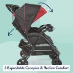 Kolcraft Side-by-Side Lightweight Double Baby Stroller with Reclining Seats