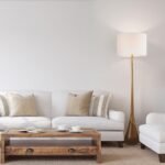 Globe Floor Lamp,2-Tone Wood Toned Base,White Fabric Shade,Socket Rotary Switch