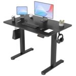 Claiks Height-adjustable desk,120 x 60 cm,electric standing desk with cable management,computer desk,seat/stand with memory function and collision protection,white