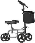 4 Wheels Knee Scooter Walker,All Terrain Rolling Steerable Adjusted Height Walking Aid with Storage Bags