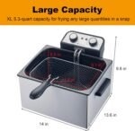 Electric Deep Fryer with Basket for Home Use,Lid with Viewing Window and Odorless Filter,Adjustable Temperature,5.3 Quart,Stainless Steel