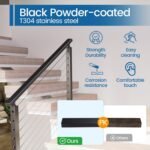 Muzata Black Rectangular Handrail Top Rail Cable Railing System Deck Stair Indoor Outdoor