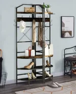 YOPCTUO 3-in-1 Entryway Coat Rack Industrial Hall Tree Corner Cloth Rack with Bench Hallway Coat and Shoe Rack for Corner Entryway Organizer with Metal Shoe for Hallway Corner Entran