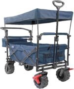 Extra Large Foldable Outdoor Wagon Cart with All Terrain Wheels and Canopy,Blue 265 Lb Capacity,Easy Folding Collapsible Utility Garden Transport Trolley,Great for Beach,Park,Sports,Parties