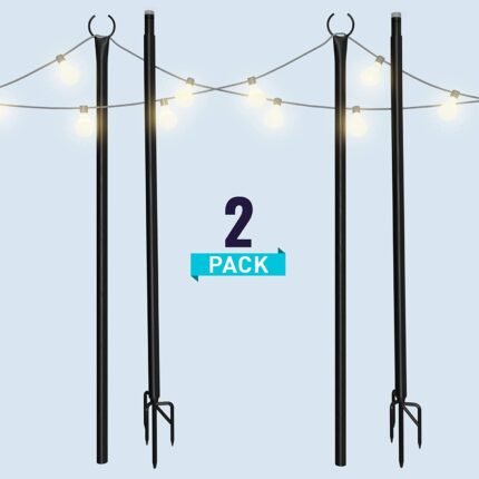 String Light Poles for Outdoors 2 x 9ft Twist Connection Pole to Stay Straight Strong for LED Hanging Solar Bulbs for House Garden Patio Wedding Cafe Party