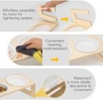 10?? Tilted Wooden Stand Elevated Cat Food and Water Bowls with Thick Ceramic