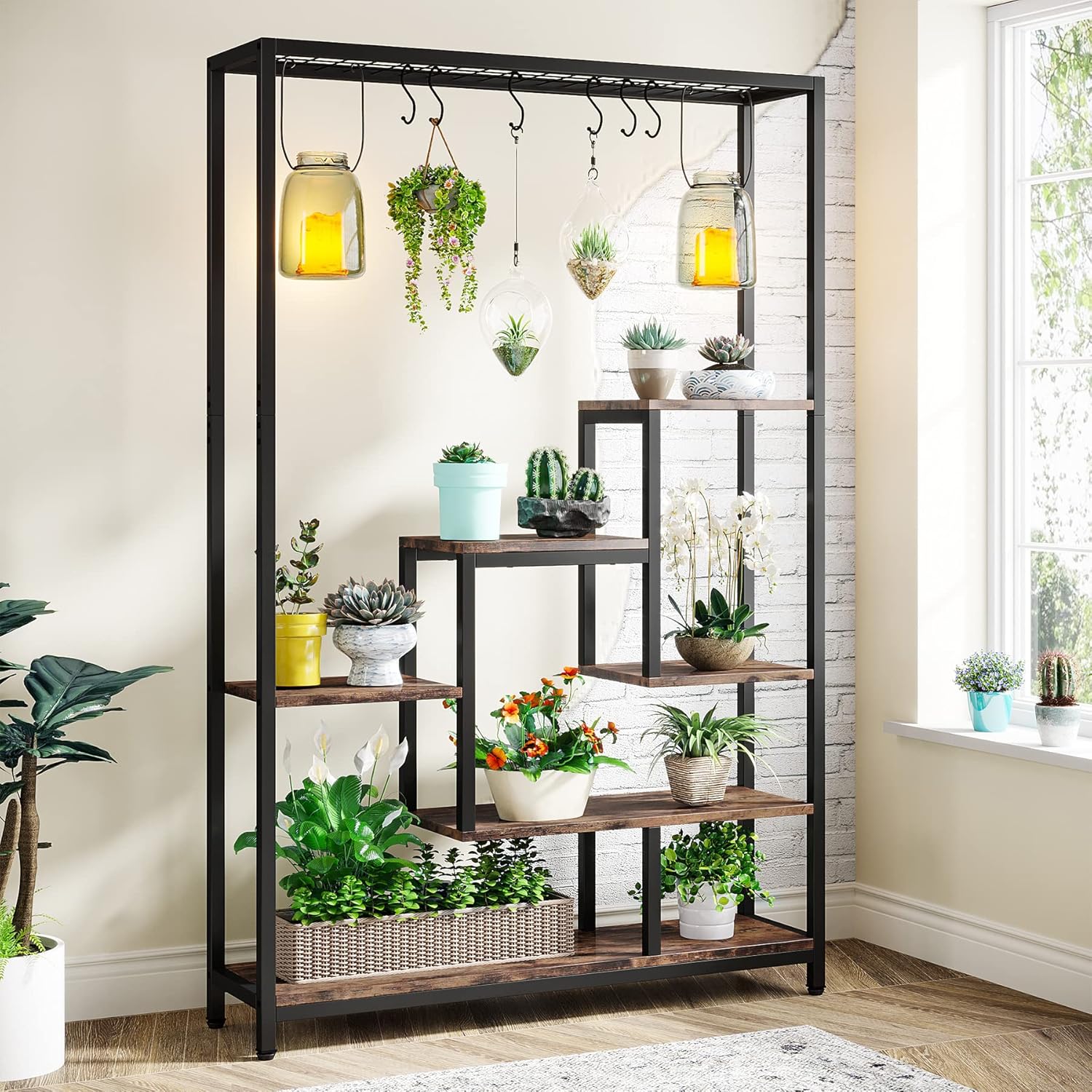 Tribesigns 5-Tier Tall Indoor Plant Stand,70.9 inches Large Metal Plant Shelf with 10PC S Hanging Hooks,Multi-Purpose Flower Bonsai Pots Display Rack for Indoor,Garden,Balcony,Living Room Tribesigns 5-Tier Tall Indoor Plant Stand,70.9 inches Large Metal Plant Shelf with 10PC S Hanging Hooks,Multi-Purpose Flower Bonsai Pots Display Rack for Indoor,Garden,Balcony,Living Room