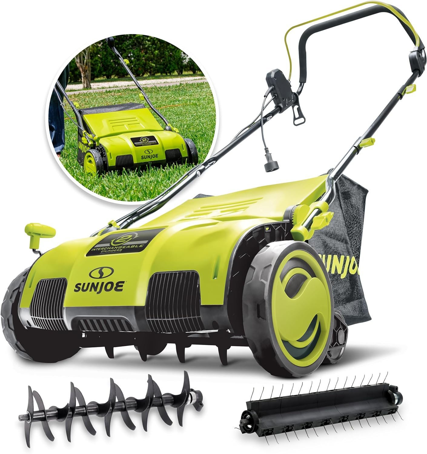 AJ805E 15-Inch 13-Amp Electric Dethatcher and Scarifier w/Removeable 13.2-Gal Collection Bag,5-Position Height Adjustment,Airboost Technology Increases Lawn Health,Green AJ805E 15-Inch 13-Amp Electric Dethatcher and Scarifier w/Removeable 13.2-Gal Collection Bag,5-Position Height Adjustment,Airboost Technology Increases Lawn Health,Green