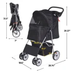 Foldable Pet Stroller,Cat/Dog Stroller with 4 Wheel,Pet Travel Carrier Strolling Cart with Storage Basket,Cup Holder,Black