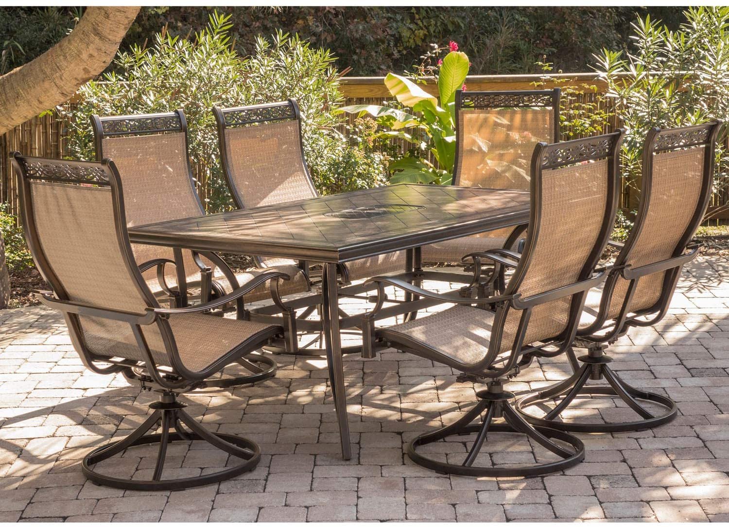 Monaca 7Piece Cast Aluminum Outdoor Patio Dining Set,6 Sling Swivel Rocker Chairs and 40x68 Tile Top Rectangle Table,Brushed Bronze Finish with Tan Sling,RustResistant,MONDN7PCSW6 Monaca 7Piece Cast Aluminum Outdoor Patio Dining Set,6 Sling Swivel Rocker Chairs and 40x68 Tile Top Rectangle Table,Brushed Bronze Finish with Tan Sling,RustResistant,MONDN7PCSW6