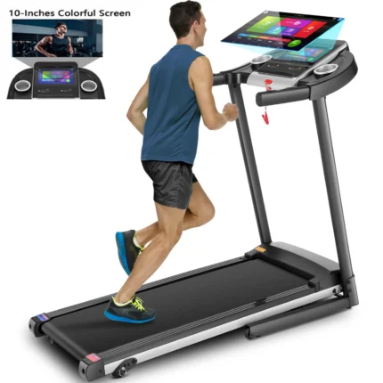 Simpfree Treadmill with 10" HD TV Movie Touchscreen and 3D Virtual Sports Scene,0.5-9.0 mph/h & 3.25HP Electric Treadmill with Incline for Home??Black??