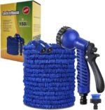 Jackeyhouse Heavy Duty 100Ft 150Ft 200Ft Magic Stretch Flexible Expandable 3 X Expanding Garden Hose Pipe Natural Triple Layer Light Weight Non Kink With 8 Way Zinc Alloy Professional Water Spray