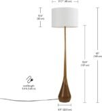 Globe Floor Lamp,2-Tone Wood Toned Base,White Fabric Shade,Socket Rotary Switch