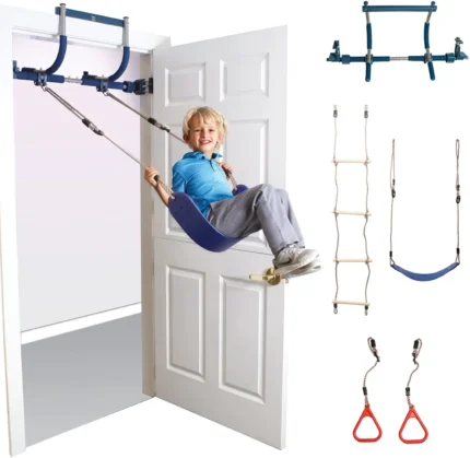 6 Piece Indoor Doorway Gym Set for Kids ÿ Indoor Swing for Kids Includes Kids Swing Chair,Rings,Hanging Trapeze,Ladder,Swinging Rope & Pullup Bar