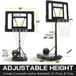 All-In-One Pool Basketball Hoop ?C Includes Composite Basketball,Air Pump,& Tools ?C Matte Black Heavy Duty Set ?C Adjustable Poolside Basketball Goal ?C Made for Kids,Teens,& Adults