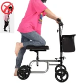 4 Wheels Knee Scooter Walker,All Terrain Rolling Steerable Adjusted Height Walking Aid with Storage Bags