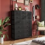 WLIVE Tall Black Dresser for Bedroom Furniture,Fabric Dressers Storage Tower
