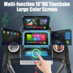 Simpfree Treadmill with 10" HD TV Movie Touchscreen and 3D Virtual Sports Scene,0.5-9.0 mph/h & 3.25HP Electric Treadmill with Incline for Home??Black??