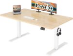 Devoko Electric Standing Desk 120x60cm Sit Stand Height Adjustable Desk with Steel Table Frame Backpack Hook and Memory Smart Pannel,White