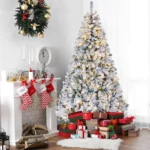 iFanze 6ft Pre-Lit Snow Flocked Christmas Tree with 1000 Tips 250 Warm Lights,Hinged Artificial Holiday Xmas Pine Tree