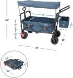 Extra Large Foldable Outdoor Wagon Cart with All Terrain Wheels and Canopy,Blue 265 Lb Capacity,Easy Folding Collapsible Utility Garden Transport Trolley,Great for Beach,Park,Sports,Parties