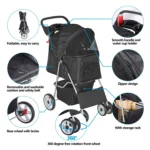Foldable Pet Stroller,Cat/Dog Stroller with 4 Wheel,Pet Travel Carrier Strolling Cart with Storage Basket,Cup Holder,Black