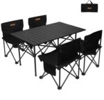 Camping Folding Table and Chairs Set,Aluminum Egg Roll Table with Easy Carrying Bag for Indoor,Outdoor,Camping,Picnic,Backyard,Set 5 Piece and Camping Table for 4 Person,White.