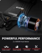 Caribou Electric Skateboard with Remote, 26 Miles Range, 32 Mph Top Speed, 2 x 1000W Hub-Motor, Electric Longboard for Adults & Teens Beginners, 6 Months Warranty