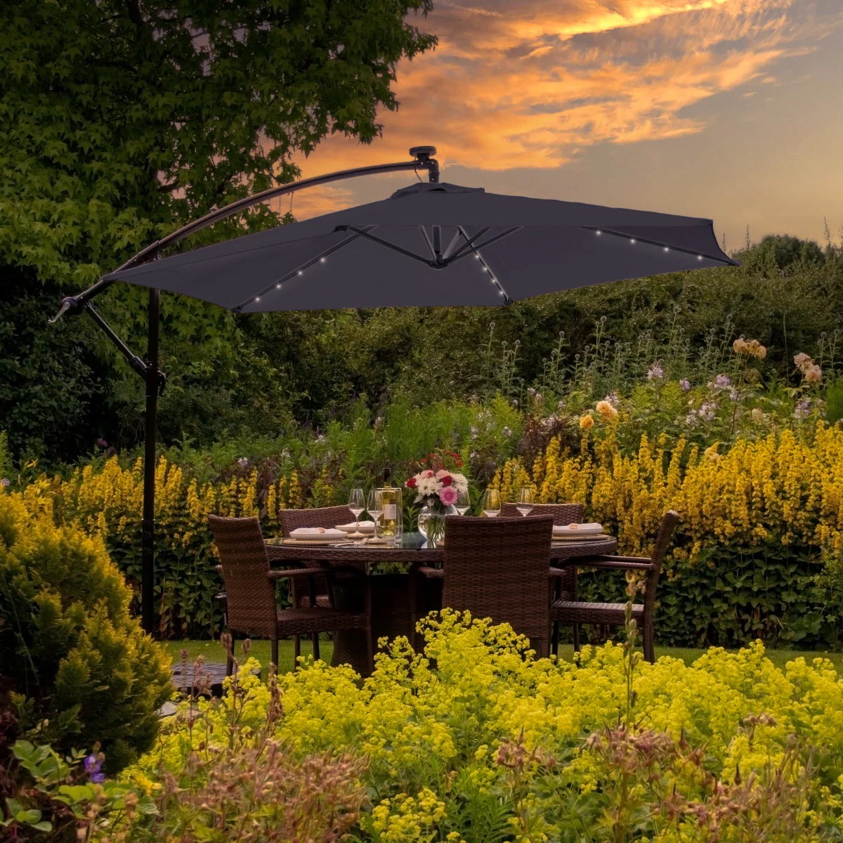 Grey 3m LED Cantilever Parasol with Rain Cover Grey 3m LED Cantilever Parasol with Rain Cover