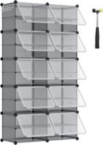 SONGMICS Shoe Rack with 10 Compartments,Shoe Cabinet,30 x 40 x 30 cm per Compartment,Narrow,with Doors,Steel Frame,Plastic,for Hallway,Bedroom,Entryway,White LPC035W01