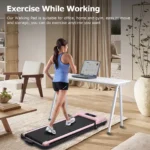 BITOUSHI Treadmill Under Desk Walking Pad 2 in 1,3.0HP Portable Small Treadmill for Office & Home,Ultra Quiet & Installation-Free with Remote Control,LED Display,220 Lb Capacity - Pink