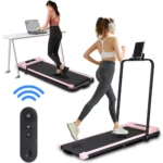 BITOUSHI Treadmill Under Desk Walking Pad 2 in 1,3.0HP Portable Small Treadmill for Office & Home,Ultra Quiet & Installation-Free with Remote Control,LED Display,220 Lb Capacity - Pink
