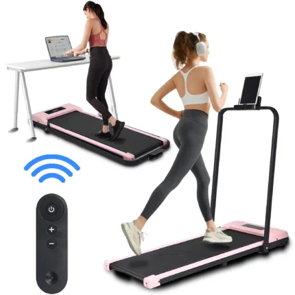 BITOUSHI Treadmill Under Desk Walking Pad 2 in 1,3.0HP Portable Small Treadmill for Office & Home,Ultra Quiet & Installation-Free with Remote Control,LED Display,220 Lb Capacity - Pink