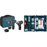 BOSCH CLPK22-120 12V Max Cordless 2-Tool 3/8 in. Drill/Driver and 1/4 in. Impact Driver Combo Kit with 2 Batteries,Charger and Case,Blue