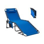 4-Fold Outdoor Folding Chaise Lounge Chair for Beach,Sunbathing,Patio,Pool,Lawn,Deck,Portable Lightweight Heavy-Duty Adjustable Camping Reclining Chair with Pillow,Blue