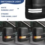 Sanooer Tow Mirrors with Power Adjusted Heated Glass Running Light&Turn Signal Light Backup Lamp Black