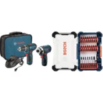 BOSCH CLPK22-120 12V Max Cordless 2-Tool 3/8 in. Drill/Driver and 1/4 in. Impact Driver Combo Kit with 2 Batteries,Charger and Case,Blue