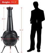 SINGLYFIRE Patio Backyard Wooden Fire Pit with Chiminea Cover Rust-Free Iron