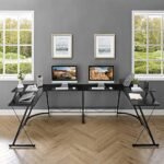 Mr IRONSTONE LShaped Desk 508?? Computer Corner Desk,Home Gaming Desk,Office Writing Workstation with Large Monitor Stand,SpaceSaving,Easy to Assemble,Black