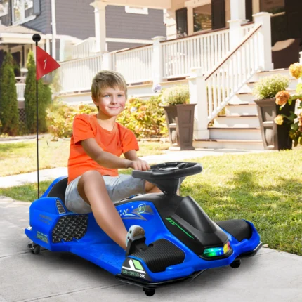 Aosom 12V Electric Drifting Go Kart w/ Slow Start,Music,Lights,Blue