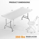 VINGLI 6 FT Plastic Folding Table Set with 8 White Folding Chairs