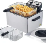 Electric Deep Fryer with Basket for Home Use,Lid with Viewing Window and Odorless Filter,Adjustable Temperature,5.3 Quart,Stainless Steel