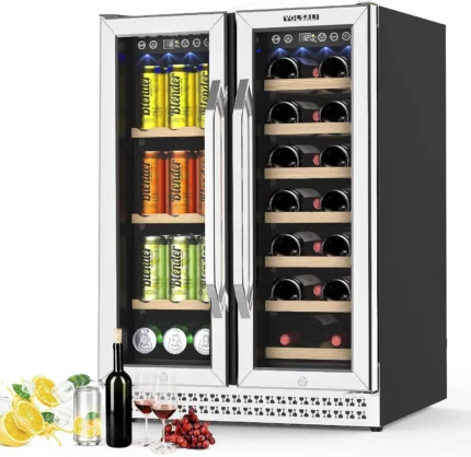 Yolsali 24 Inch Wine Cooler,Beverage Refrigerator,Dual Zone Wine Cooler Refrigerator with 2 Safety Locks,Adjustable Legs,Soft LED Light,Hold 20 Bottles and 57 Cans,Built-In or Freestanding