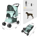 4 Wheel Dog Stroller,Wedyvko Foldable Pet Stroller with Storage Basket and Cup Holder for Small Medium Dogs & Cats (Blue-green)