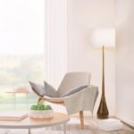 Globe Floor Lamp,2-Tone Wood Toned Base,White Fabric Shade,Socket Rotary Switch