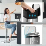 Bigacc 13 Gallon 50 Liter Kitchen Trash Can with Touch-Free & Motion Sensor,Automatic Stainless-Steel Garbage Can,Anti-Fingerprint Mute Designed Trash Bin Brushed Stainless Steel