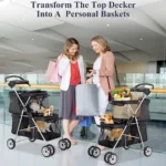 4 Wheels Pet Stroller Dog Cat Stroller,Foldable 2 Cages Strollers Kitten Puppy Carriages w/Cup Holders Soft Pad for Small Medium Dogs Cats (Black)